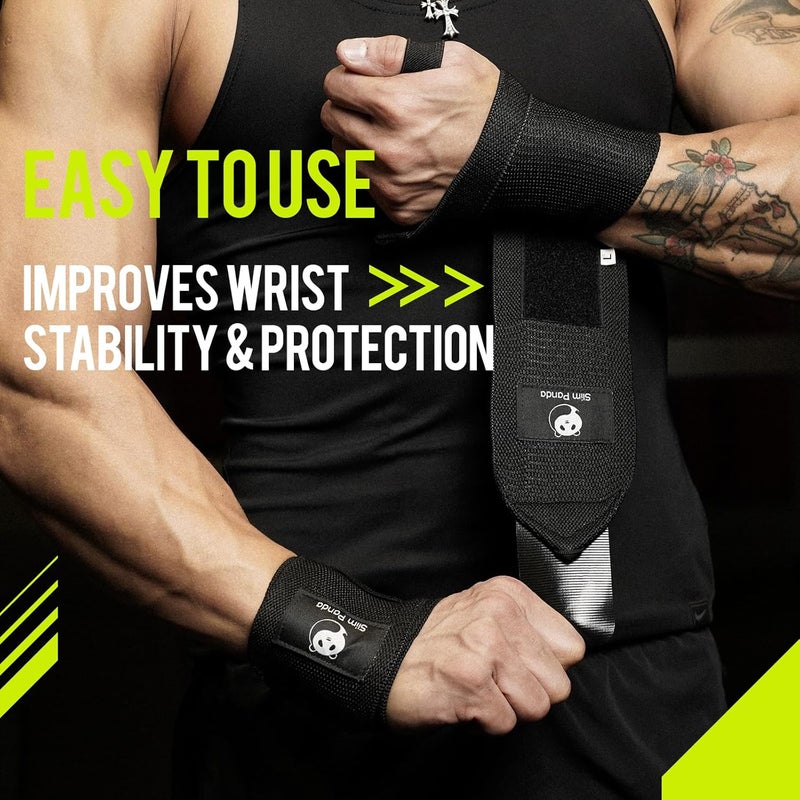 Slim Panda 1Pair Wrist Wraps Supports for Powerlifting, Bodybuilding & Weight Lifting, Breathable Adjustable Straps with Reinforced Thumb Loops, Workout Wrist Guards for Deadlifts, Bench Press & Squats, One Size Fits All Men & Women - Image 3